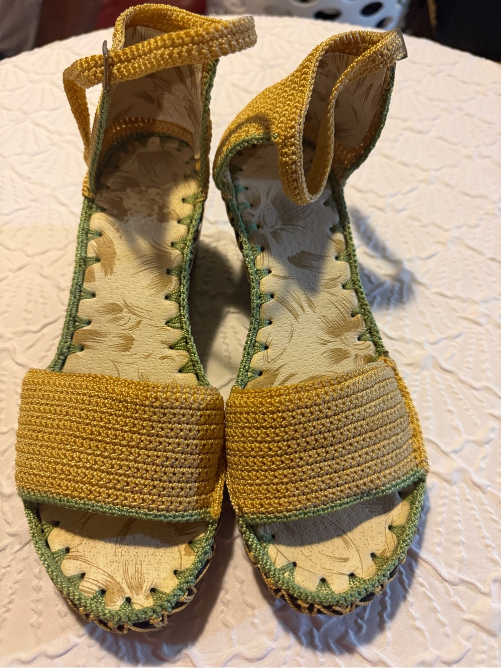 Yellow Crochet Ankle-Strap Sandals for Women